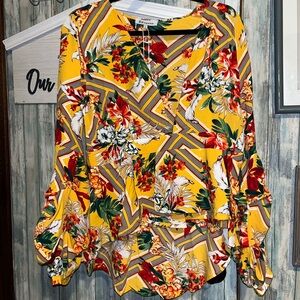 Rêveuse Large Floral Yellow V Neck Blouse